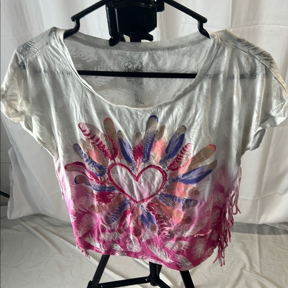 Justice White and Pink Floral Graphic Short Sleeve Crop Top - Picture 1 of 3